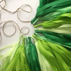 some green and white streamers on a table