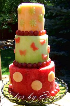 a collage of pictures showing different types of cakes with fruit on top and bottom