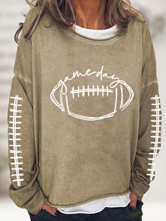 Women Game Day Football Lover Casual Long Sleeve Top Shipping from the US. Easy 30 day return policy, 100% cotton, Double-needle neck, sleeves and hem; Roomy Unisex Fit. Game Day Football, Football Lover, Letter Print Hoodie, Long Sleeve Tops Casual, Sweatshirts Pattern, Round Neck Sweaters, Embroidered Shirt, Casual Sweatshirt, Long Sleeve Casual