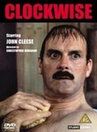 the movie clockwise is shown with a shirtless man holding a sandwich in his hand