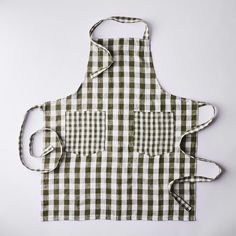 the apron is green and white checkered