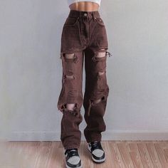 Marvi Distressed Denim Ripped Baggy Jeans, Ripped High Waisted Jeans, Ripped Jeans Women, Womens Ripped Jeans, Streetwear Jeans, Jean Large, Jean Vintage, Moda Jeans, Black Ripped Jeans