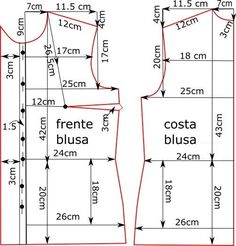 an image of a sewing pattern with measurements for the top and bottom half of it