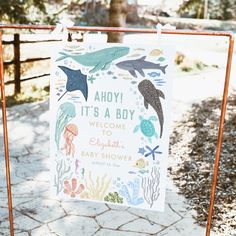 there is a sign that says, ahoy it's a boy welcome to baby shower