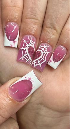 Spiderman Nails, Marvel Nails, Short Nail Manicure, Fake Nails Designs, Halloween Acrylic Nails, Cute Simple Nails, Colored Acrylic Nails, Girly Acrylic Nails, Short Square Acrylic Nails