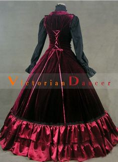 Wine Red Medieval Victorian Dress Masquerade Carnivale Gown   Condition: Brand New  Color: amp;nbsp; As Picture  Material: Satin,Pleuche,Cotton  Silhouette: Ball Gown  Sleeve Length: Long Sleeve  Dresses Length:Floor-Length  Neckline: Circular stand collor  Style: Vintage  Includes: Dress Wine Red Ball Gown, Steampunk Prom Dress, Gothic Victorian Dresses, Masquerade Ball Gowns, Masquerade Ball Gown, Red Ball Gown, Steampunk Dress, Dress Ball Gown, Style Steampunk