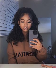 Brown Essentials Hoodie Outfit, Victory Marrie, Brown Essentials Hoodie, Blk Hairstyles, Quick Curly Hairstyles, Skin Goals, Mixed Curly Hair, Essentials Hoodie, Girl Hairstyle