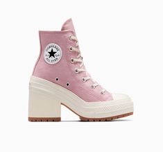 #ad Top Rated Women's Size 7 Converse Chuck 70 De Luxe Heel - Static Pink/Egret/Gum, Fashion Women's Shoes Converse High Heels, Chuck 70 De Luxe Heel, Zapatillas All Star, Converse Heels, Cute Converse Shoes, Cute Converse, Womens High Top Shoes, Dr Shoes, Preppy Shoes