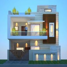 this is an artist's rendering of a two story house with balconies