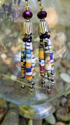 the earrings are made out of colorful beads