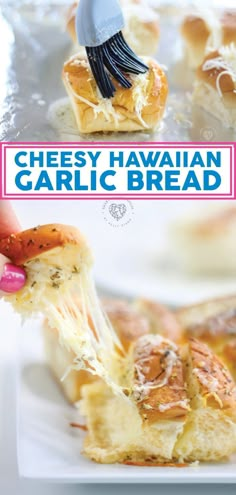 the cheesey hawaiian garlic bread is being eaten