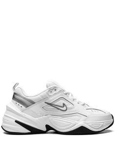 Nike M2K Tekno "White/Cool Grey/Black" Sneakers - Farfetch Nike Old School Sneakers, Nike Womens Sneakers, Aesthetic Platform Sneakers, Old School Nike Shoes, Cute Nike Running Shoes, Yk2 Shoes, Dad Sneaker Outfits Women, Trendy Shoes 2024, Nike Dad Shoes