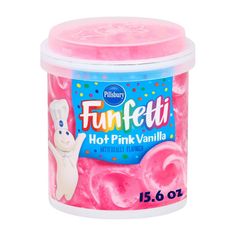 a tub of hot pink vanilla flavored funfetti