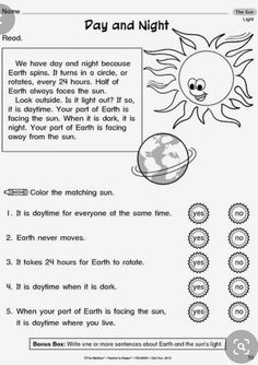 worksheet for the day and night