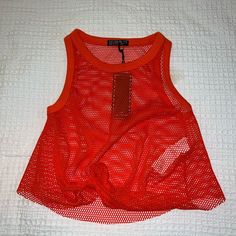 Cotton On Xs Mesh Crop Top Red Tank Top For Summer Streetwear, Red Tank Top For Streetwear In Summer, Trendy Orange Tops For Streetwear, Sporty Orange Summer Top, Sporty Orange Beach Top, Sporty Orange Tops For The Beach, Sporty Orange Top For Beach, Orange Spring Streetwear Tops, Sleeveless Mesh Top For Streetwear