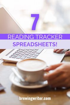 a person typing on a laptop with the words reading tracker spreadsheets in front of them