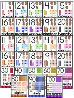 printable numbers to 20 and twenty with the number ten hundreds in each row