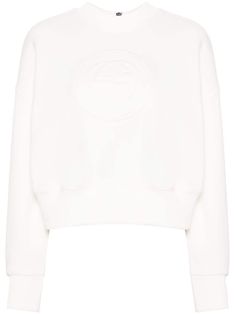 ivory white cotton crew neck long sleeves ribbed cuffs and hem Interlocking G embroidery straight hem rear two-way zip fastening G Embroidery, Gucci Sweater, White Knit Sweater, Classic Wardrobe Staples, Buy Gucci, Leather Cap, Beach Tote Bags, Ivory White, Jil Sander