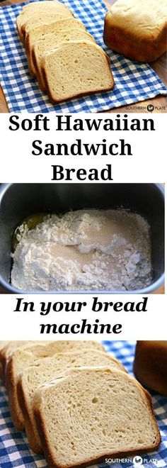 two pictures showing how to make soft hawaiian sandwhich bread in your bread machine