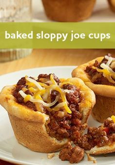 three baked sloppy joe cups on a white plate