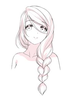 a drawing of a girl with long hair and braids on her head, looking straight ahead