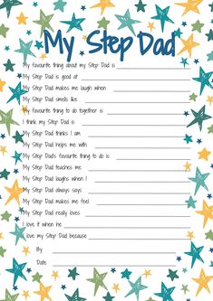 a printable fathers day poem with stars on the border and text that says, my step dad