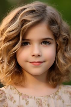 The charming sweet bob with loose curls is a short hairstyle perfect for young girls who want to embrace their dreamy side. The loose waves give a touch of romance to a bob hairstyle. Click here to check out more adorable short hairstyles for little girls. Hazel Hair, Bob Haircut For Girls, Bob Haircut Curly, Girls Short Haircuts, Summer Haircuts, How To Curl Short Hair