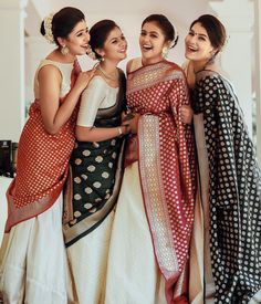 Bridesmaid half saree designs Onam Outfits, Sisters Photoshoot Poses, Bridesmaid Photoshoot, Wedding Outfits For Women, Half Saree Lehenga, Sisters Photoshoot, Bride Photography Poses, Indian Wedding Photography Poses, Saree Poses