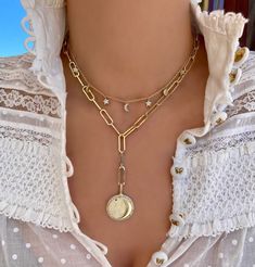 Melinda Maria Jewelry, Melinda Maria, Celebrity Jewelry, Disc Pendant, Moon Star, Lariat Necklace, Coin Pendant, Star Pendant, Star Necklace