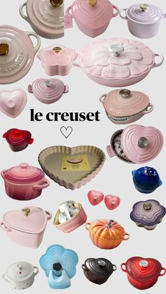 many different types of pots and pans are shown in this graphic style with the words le creuset above them