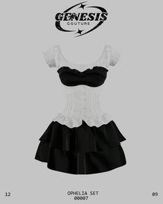 a white corset with black ruffles is shown on a gray background