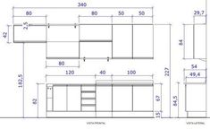 the drawing shows an image of a kitchen cabinet with drawers and cupboards, as well as measurements