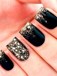 2014 black nail designs Gel French Manicure, New Years Eve Nails, Gold Glitter Nails, Gold Nail, Black Nail Designs, New Year's Nails, Gel Nail Designs, Prom Nails