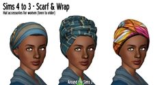 three different types of headscarves are shown in this image, including one woman's head