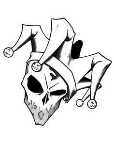 a black and white drawing of a skull on a skateboard with two hands in the air