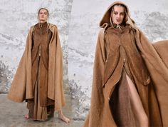 Winter Hooded Cape For Cosplay, Fantasy Hooded Cape For Larp, Brown Long Sleeve One-size Cape, Oversized Brown Poncho Cape, Brown Bohemian Cape Poncho, Winter Tops For Women, Womens Boho Tops, Festival Coats, Boho Coat