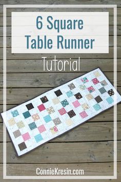 the 6 square table runner is shown with text overlay