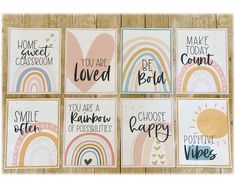 six cards with different sayings on them