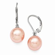 Sterling Silver 10-11mm Round Pink Shell Pearl Leverback Earrings Shell Mermaid, Nautical Jewelry, Back Drop, Jewelry Pearl, Leverback Earrings, Pearl Types, White Earrings, Shell Beads, Elegant Earrings