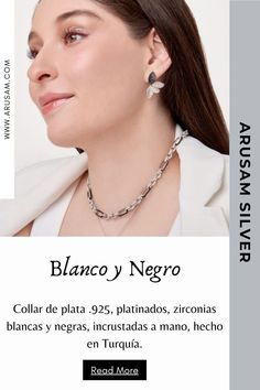 Accesorios de plata .925, platinados, zirconias blancas y negras incrustadas a mano, hecho en Turquía, diseños exclusivos de Arusam Silver. Collar Choker