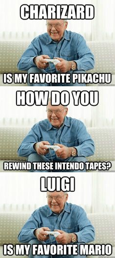 an older man sitting on top of a couch holding a nintendo wii game controller in his hands