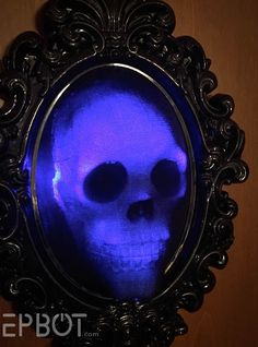 there is a blue skull in the mirror