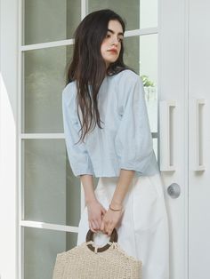 Composition : Cotton 73 Nylon 27Color : ivory, light blue, beige, blackCountry of Origin : KOREA Summer Inspo, Coco, Light Blue, Composition, Top Outfits, The Originals, Clothes For Women, Blue, Clothes