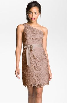 Adrianna Papell Lace One Shoulder Sheath Dress | Nordstrom - Buff. On sale $70 Rehersal Dress, Bridesmaid Attire, Cocktail Attire, Bride Accessories, Navy Lace, Lace Sheath Dress, Soft Summer, Beauty And Fashion, Headboards