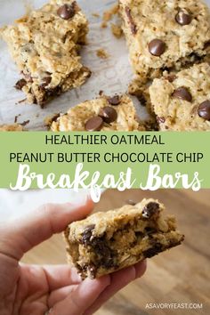 healthy breakfast bars with chocolate chips and oatmeal are the perfect way to start your day