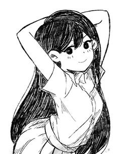 a drawing of a girl with long hair wearing a hat and holding her arms up