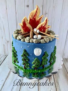 there is a cake that has been decorated to look like a campfire