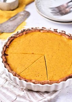 there is a pie in the pan on the table