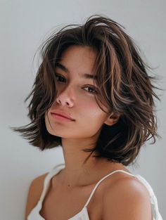 Short Thick Haircut, Chin Length Layered Haircuts, Chin Length Layered Hair, Jaw Length Hair, Chin Length Hair With Layers, Boy Cut For Women, Thick Bob Haircut, Queer Haircut, Queer Hair