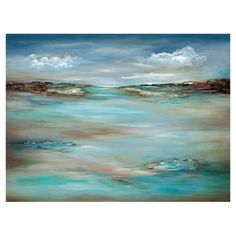 an abstract painting of blue water and clouds